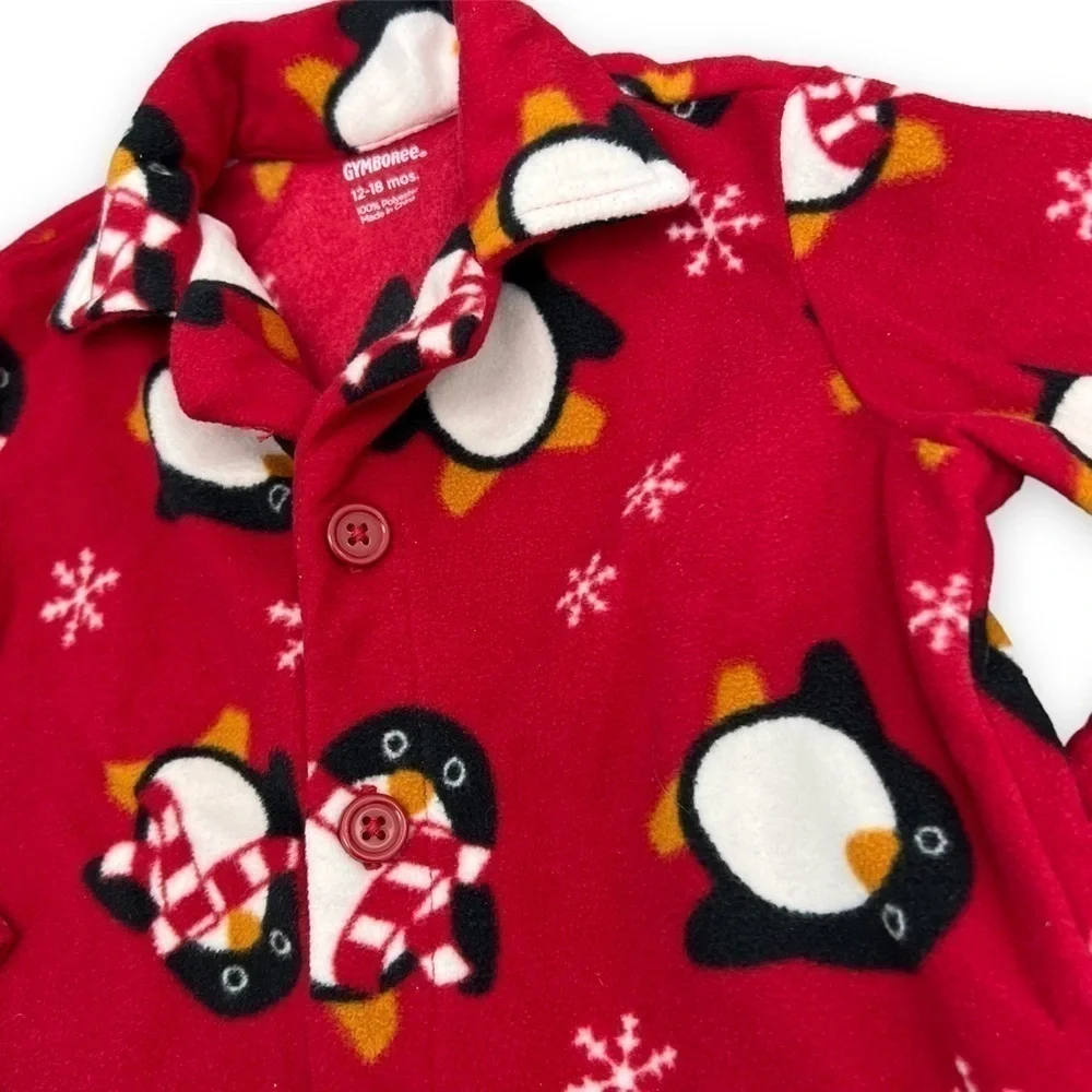 𝅺GYMBOREE Penguin Pj's Fleece Snowboarding Champ 12-18 mo. Holiday Pajamas Cozy